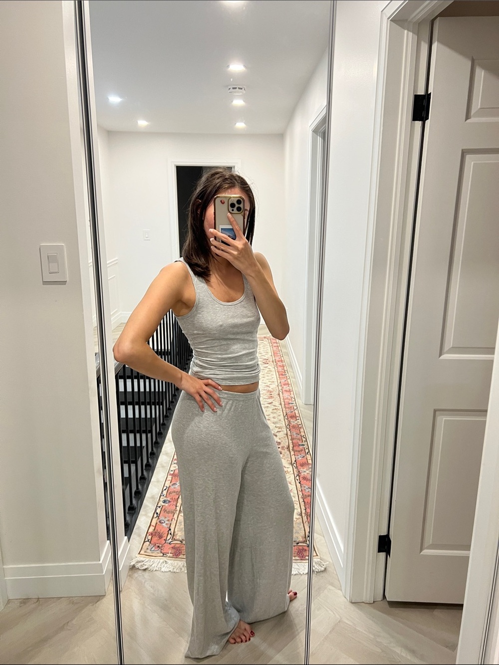 Aritzia SET Light Gray Wide-Leg Lounge Pants & Top